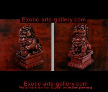 Hand Painted by Feng Shui Master. Oil on Canvas. Fu Dog Painting Foo Dogs Painting Feng Shui Artwork oil Painting 1