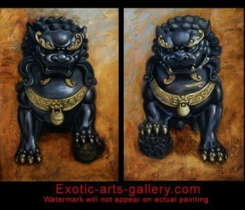 Hand Painted by Feng Shui Master. Oil on Canvas. Fu Dog Painting Foo Dogs Painting Feng Shui Artwork oil Painting 1